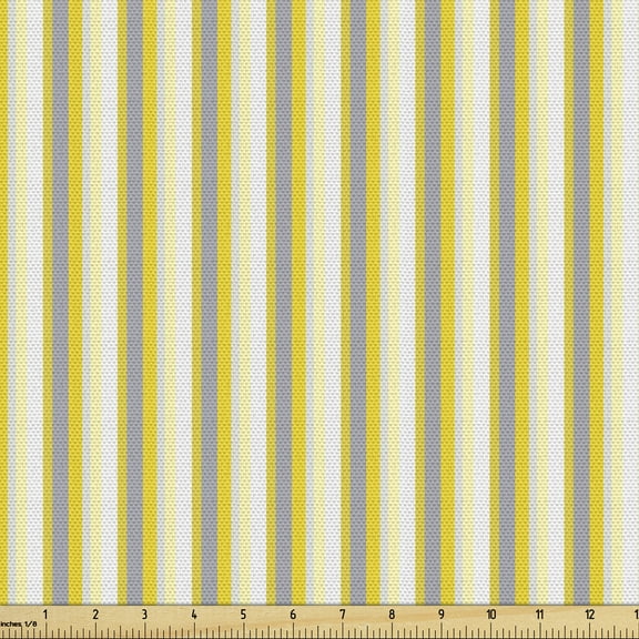Ambesonne Yellow Fabric by the Yard Upholstery, Stripes in Soft Colors, 3 Yards, Yellow Grey Coconut