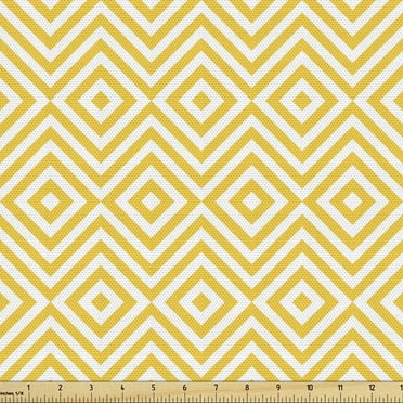 Ambesonne Yellow Fabric by the Yard Upholstery, Zig Zag, 2 Yards, Marigold White