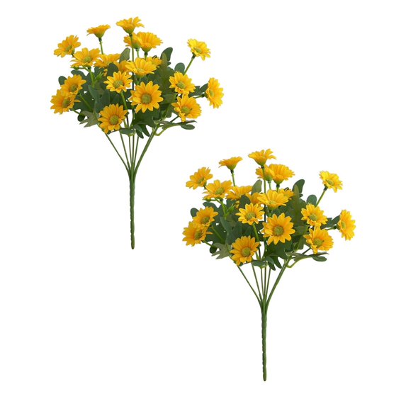 Yellow Fake Daisies, 2 Silk Bundles for Autumn Floral Arrangement, Vase and Planter Decor