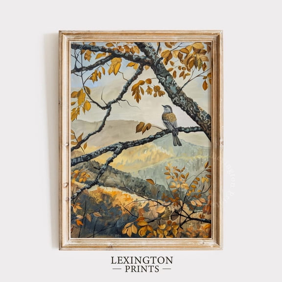 Yellow Fall Bird Autumn Wall Art, Unframed Paper Print Size 8x12