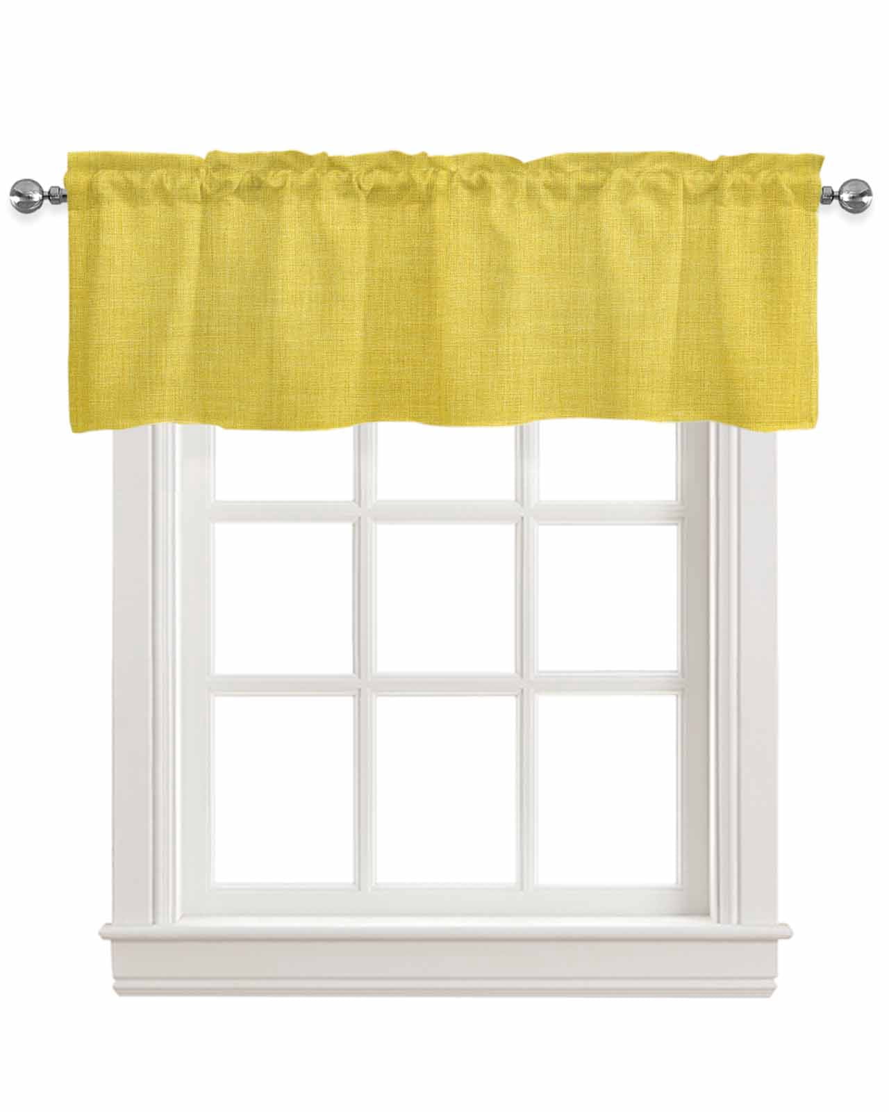 Yellow Farmhouse Kitchen Valances for Windows Farmhouse Linen Window Valance Curtain for Living Room Window Treatment Vintage Country Monochrome Textured Valance Rod Pocket Topper Drape, 54 x 18 Inch