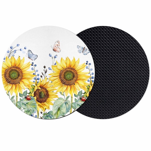 Yellow Farmhouse Sunflower Coasters for Drinks,Absorbent Non Slip Rubber Drink Coasters Set of 2 for Cup,Table,Bar,Home Decor, Country Butterfly Leaf White