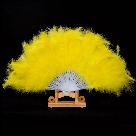Yellow Feather Fan - Renaissance Fan,Rave Fan,Hand Fan Foldable,Marabou Feather Fan for 1920s Gatsby Party,Clothing Accessories and Party Decorations (Yellow) Lighten