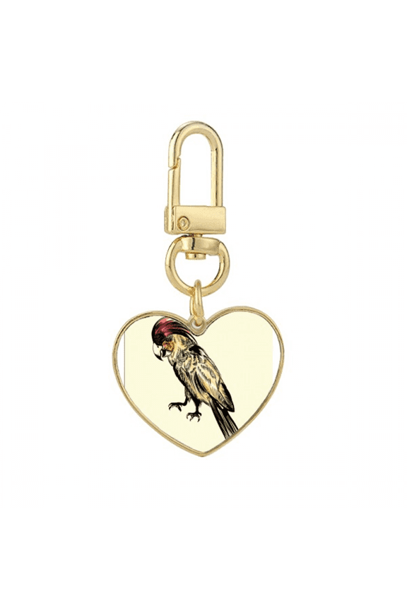 Yellow Feather Parrot Bird Gold Heart Keychain Metal Keyring Holder