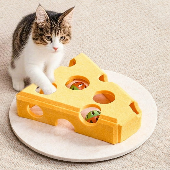 Yellow Felt Cat Ball Puzzle Box - Interactive Scratch & Puzzle Design, Stimulates Brains & Instincts, Boredom Relief for Indoor Cats, Durable Felt Material, Suitable for All Cats, 1pc
