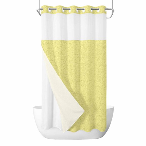 Yellow Felt Texture No Hook Shower Curtain and Snap in Liner Set, Minimalist Solid Mottled Surface Background Waterproof Shower Curtain Liner Set with Mesh Top Window for Bathroom 36x72in