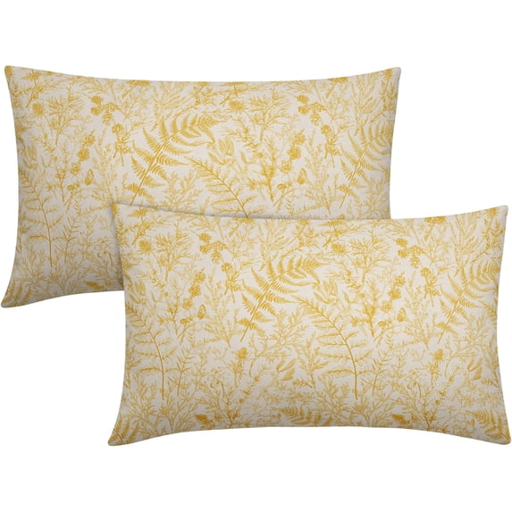 Yellow Fern Leaves Lumbar Pillow Covers 12X20 Inch Plant Leaf Floral Pine Decorative Pillow Cases Vintage Botanical Spring Summer Throw Pillows Set of 2 Farmhouse Home Decor for Sofa Porch Outdoor