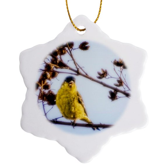 3drose, Yellow Finch, 3 inch Snowflake Porcelain Ornament