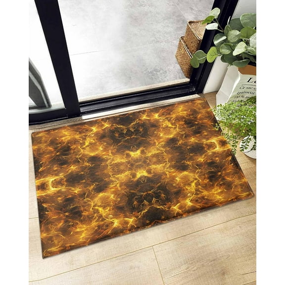 Yellow Fire Flame on Black Doormat Shaggy Plush Rug, Comfy Furry Floor Area Rugs Vintage Abstract Art Cozy Throw Shag Carpets Indoor Entrance Decor Door Mats
