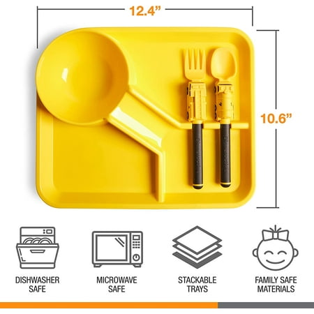 Yellow Firefighter Dinnerware Set for Kids - 3PC Toddler Plates with Fire Truck Utensils