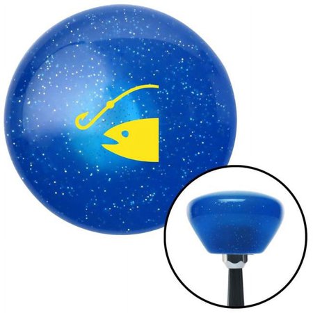Yellow Fish & Hook Blue Retro Metal Flake Shift Knob with M16 x 1.5 Insert Shifter