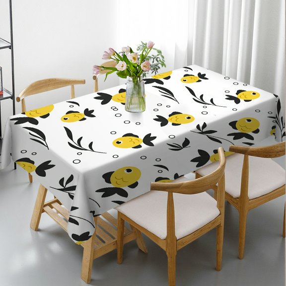 Yellow Fish Pattern Rectangular Tablecloth, Kitchen Accessories - Festive Table Setting Tablecloths for dining table, Cafe, dinner, brunch, buffet, picnic