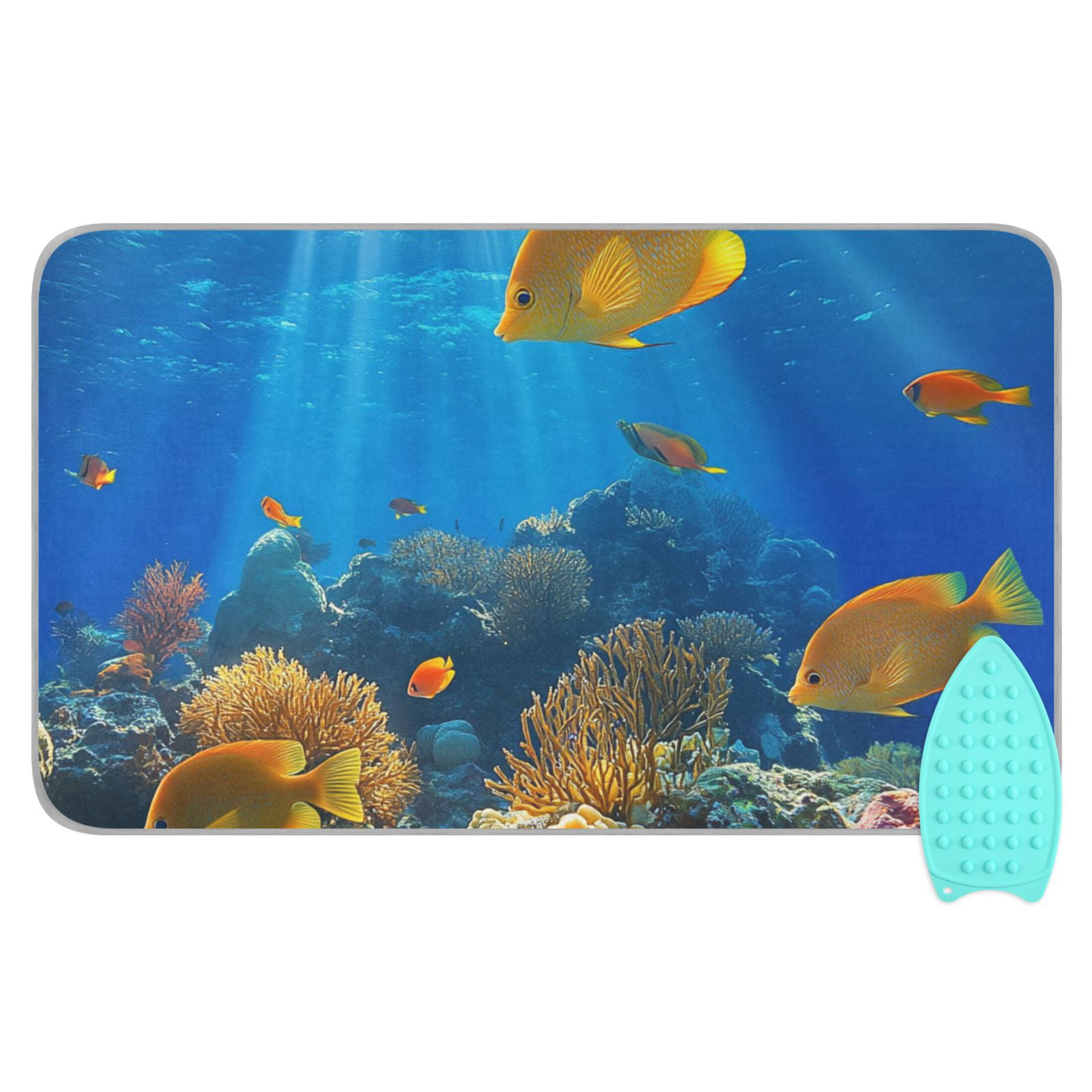 Yellow Fishes Corals in Sea Ironing Mat Blanket Portable Travel Ironing Pad Heat Resistant Pad 47.2" x 27.6”