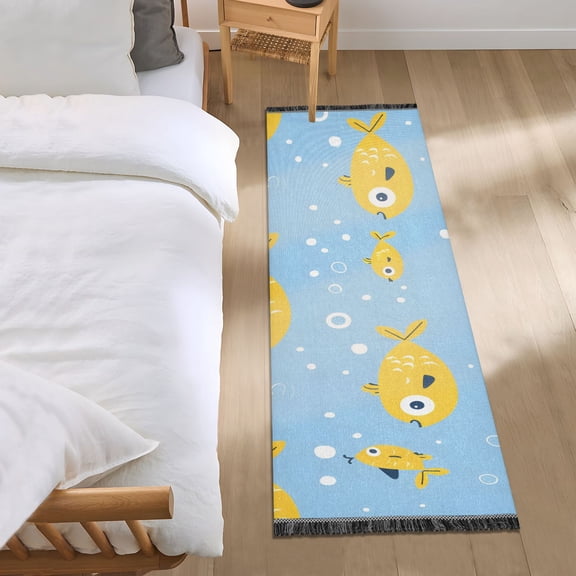 Yellow Fishes Small Bubbles Bedside Runner Rug 2'x 6' Non Slip Carpet Floor Mat Area Rug