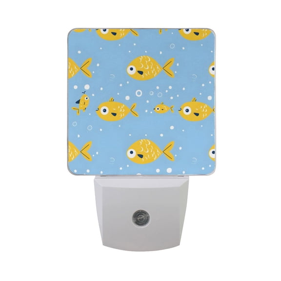 Yellow Fishes Small Bubbles LED Night Light with Smart Sensor Plug Into Wall Dusk to Dawn 2 packs