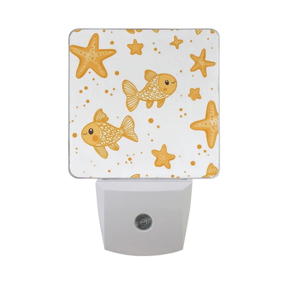 Yellow Fishes Stars Dots Cartoon LED Night Light with Smart Sensor Plug Into Wall Dusk to Dawn 2 packs