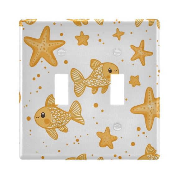 Yellow Fishes Stars Dots Cartoon Light Switch Cover Electrical Outlet Cover Replaceable Wall Plates 2-Gang