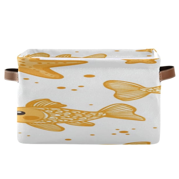 Yellow Fishes Stars Dots Cartoon Square Storage Bins with Handles Collapsible Containing Box 1 Pack