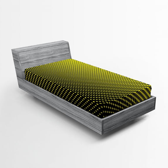 Ambesonne Ombre Fitted Sheet, Yellow Themed with Dots, Twin Size, Yellow and Black