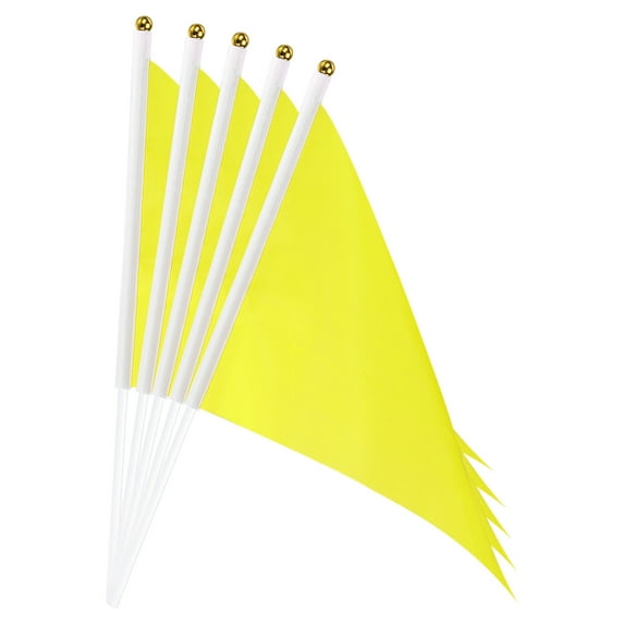 Yellow Flag Stick, Hand Held Mini DIY Flag 8.2x5.5 Inch Triangle Pack of 40