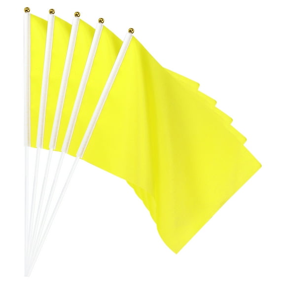 Yellow Flag Stick, Hand Held Small Mini DIY Flag 11.8x7.8 Inch Rectangle 12 Pcs