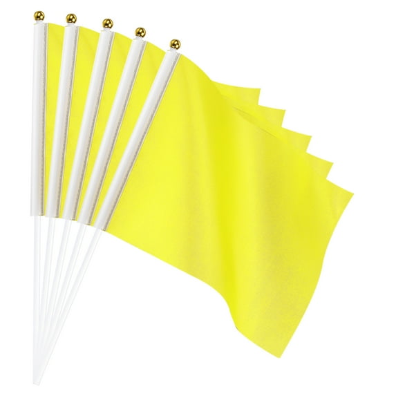 Yellow Flag Stick, Hand Held Small Mini DIY Flag 8.2x5.5 Inch Rectangle 25 Pcs