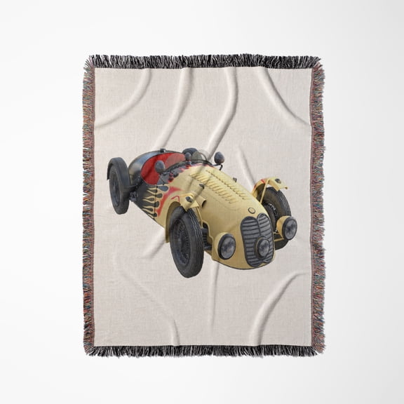 Yellow Flame Sports Racing Car, Woven Blanket