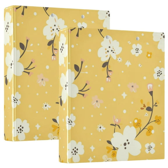 Yellow Floral 3 Ring Binders 1.5 inch Hardcover File Folders with Interior Pockets A4 Size Organizer for School Office Hospital