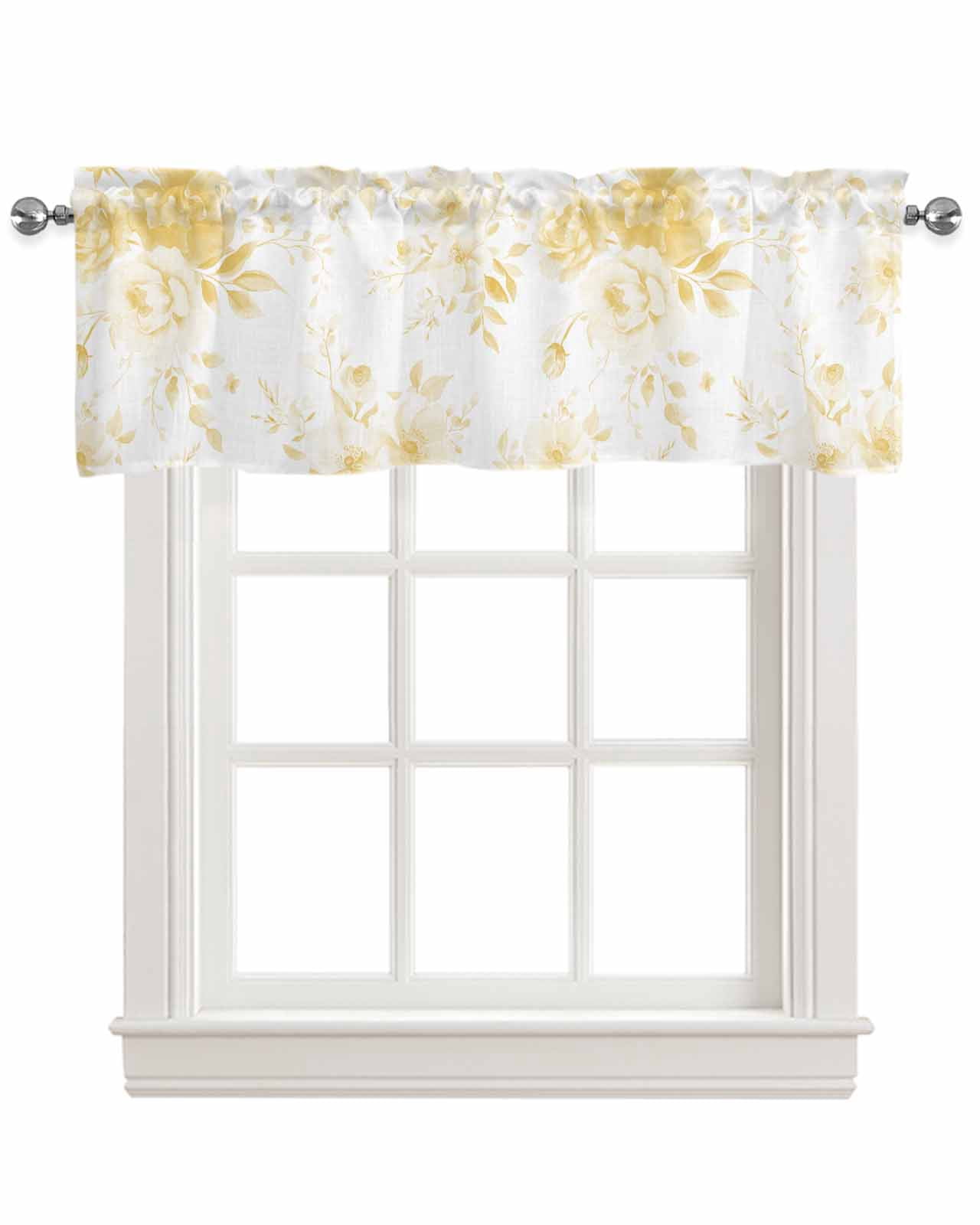 Yellow Floral Art Kitchen Valances for Windows Farmhouse Linen Window ...