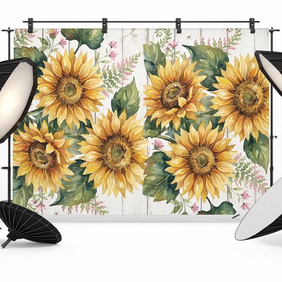 Yellow Floral Backdrop for Photography, Summer Spring Retro Sunflowers Wood Grain Photo Backdrop Portrait Background Party Banner Photo Backgrounds for Studio Booth Props, 7x5ft