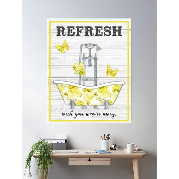 Yellow Floral Bath Art B Poster Wall Art, Modern Wall Decor For Living Room Bedroom, 8x12 UNFRAMED