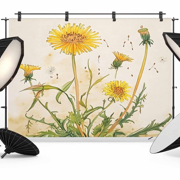 Yellow Floral Botanical Backdrop for Photography,Fabric Photo Background Backdrop,Farmhouse Watercolor Flower Photo Booth Background for Portrait Photoshoot Video Wedding Decoration Banner 7x5ft