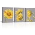 thumbnail image 1 of Yellow Floral Canvas Wall Art Yellow and Grey Bathroom Decor Abstract Flower Painting Prints Framed 12"x16"x3pcs, 1 of 6
