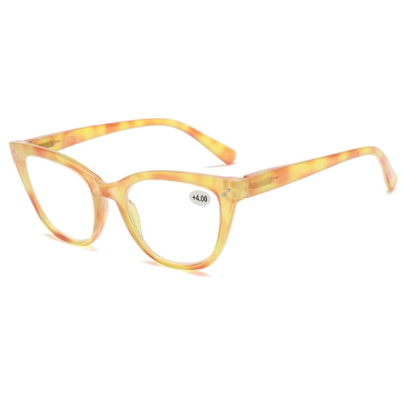 Yellow Floral Cat Eye Reading Glasses 3.00 Ladies Spring Hinge Readers +3.00 for Women HD