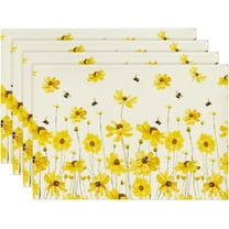 Yellow Floral Daisy Bees Summer Placemats Set of 4, 12x18 Inch Seasonal Spring Table Mats for Party Kitchen Dining Decoration