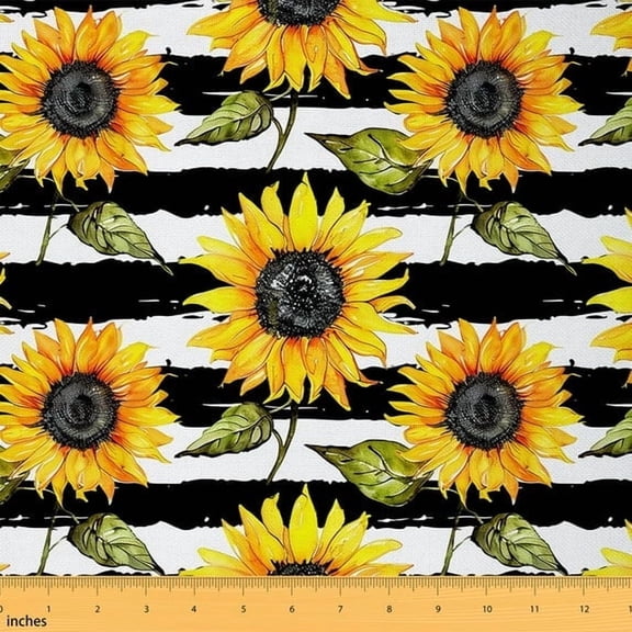 Yellow Floral Decorative Fabric ,Rustic Sunflower Indoor Outdoor Fabric,Black And White Material By The Yard,Oil Painting Fabric By The Yard,Geometric Upholstery Fabric,DIY,5 Yards