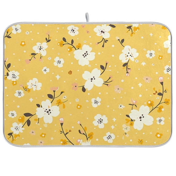 Yellow Floral Dish Drying Mat Dish Drainer Rack Mats Water Absorbent Non-Slip Easy Clean Heat Resistant for Kitchen Counter