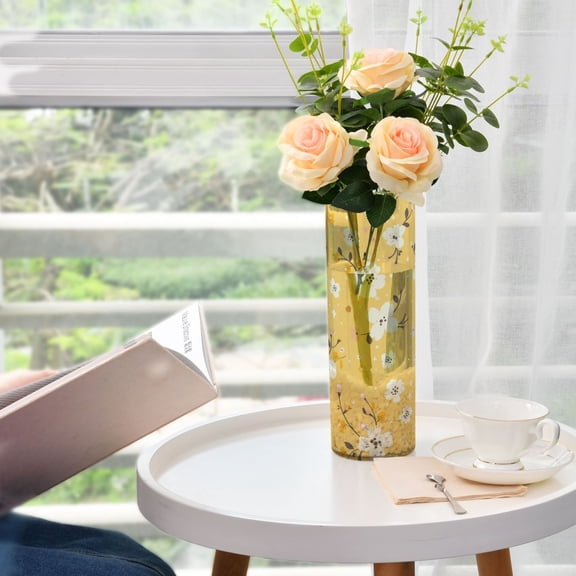 Yellow Floral Flower Vase Decorative Vases for Flowers Home Decor for Centerpieces Entryway Shelf Living Room