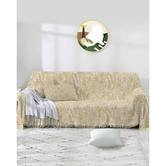 Yellow Floral Fruit Sofa Covers for 3 Cushion Couch,Washable Sectional & L Shape Couch Covers for Dog/Cat/Kid,Shabby Chic Botanical Flower Non Slip Sofa Slipcover Tassel Futon Cover 71''x150''