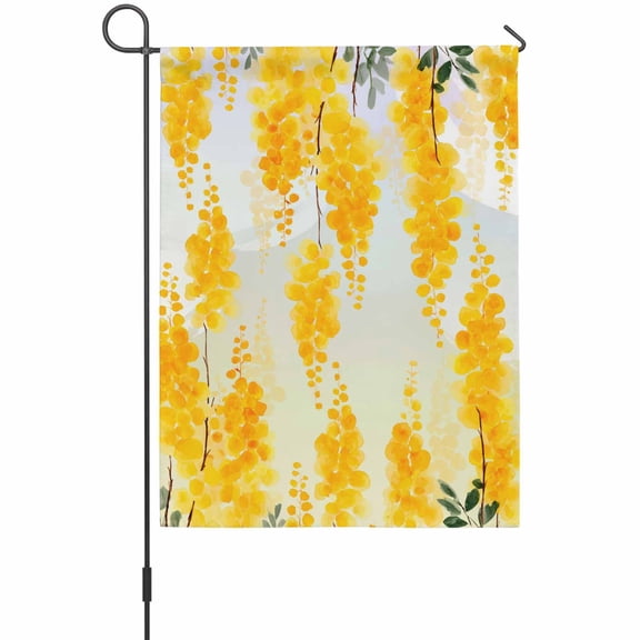 Yellow Floral Garden Flags For Outdoor, Watercolor Gold Flowers Leaf Gradient Yellow Small Double Side Yard Flags Weather Proof Garden Decor for Lawn Outside Holiday 12 x 18 Inches