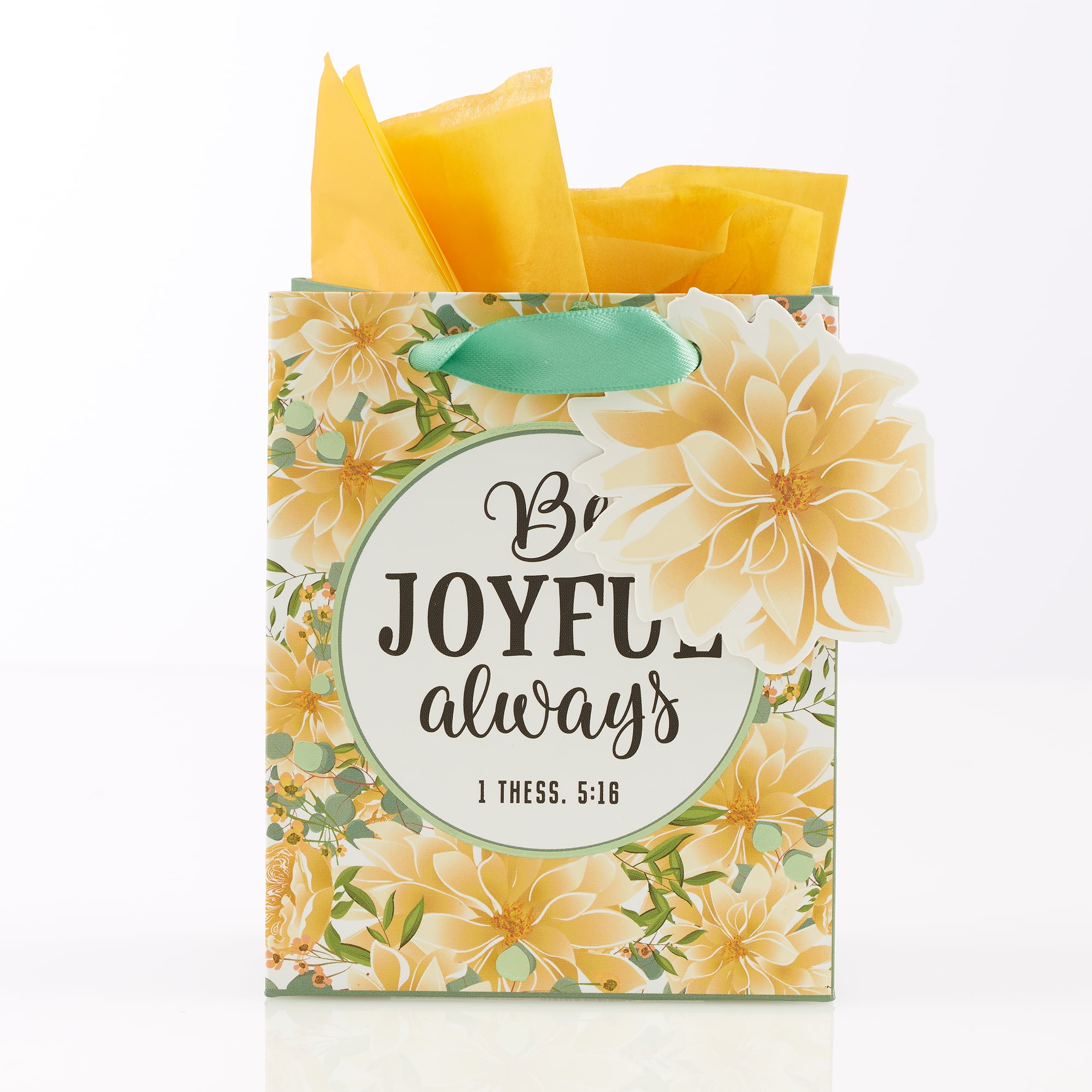 Yellow Floral Gift Bag w/Tissue Paper Be Joyful Always 1 Thes. 5:16 ...