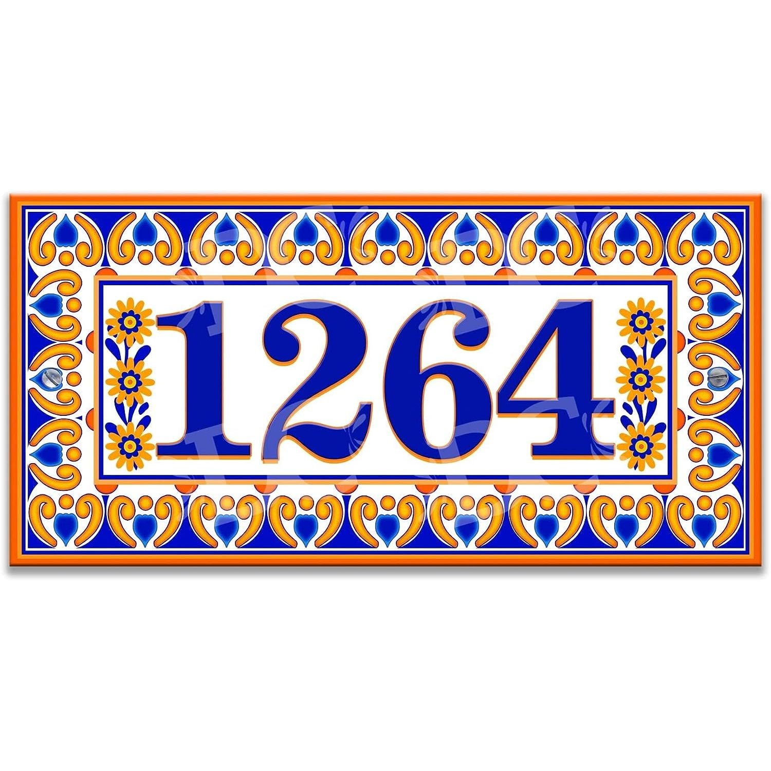 Yellow Floral House Address Ceramic Tile House Number Address Plaque