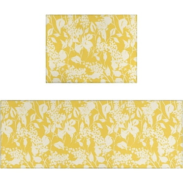 Yellow Floral Kitchen Rug Mat Set 2 Piece Spring Flowers Kitchen Floor Mats Non Slip Washable Kitchen Rugs Yellow Kitchen Decor