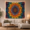 thumbnail image 1 of Yellow Floral Mandala Against Teal Leaves, Playful Boho for Art Lovers, Colorful Statement Decor, Housewarming Gift, Tapestry Wall Hanging for Bedroom and Studio, 1 of 7