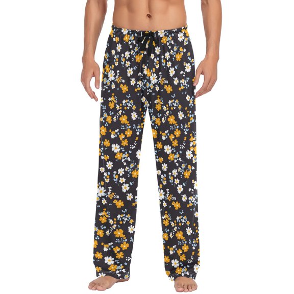 Yellow Floral Men's Pajama Pants Lightweight Pjs Bottoms Sleepwear Bottom Pants with Pocket Drawstring