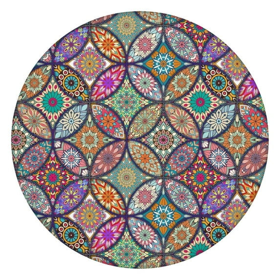 Yellow Floral Oval Pattern Round Fitted Tablecloth with Elastic Edge,Dining Table Cover Waterproof,Outdoor Round Tablecloth for Camping,Dining,Indoor and Outdoor