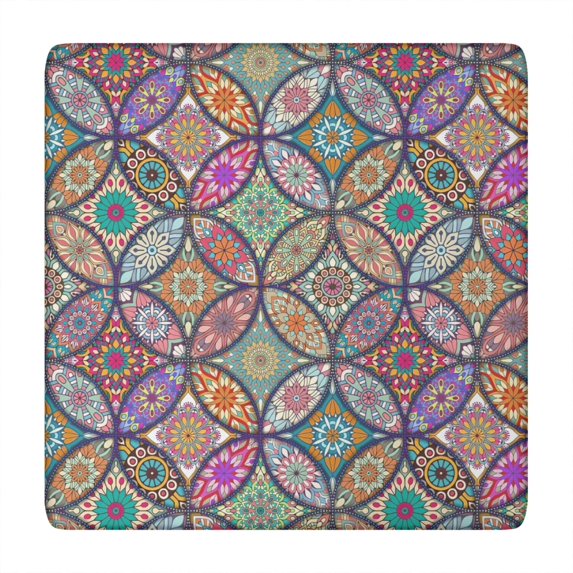 Yellow Floral Oval Pattern Square Fitted Tablecloth with Elastic Edge,Square Table Cover,Washable Elastic Table Cover for Home Kitchen Party Decor 34"x34"