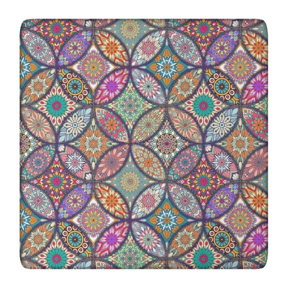 Yellow Floral Oval Pattern Square Fitted Tablecloth with Elastic Edge,Square Table Cover,Washable Elastic Table Cover for Home Kitchen Party Decor 36"x36"