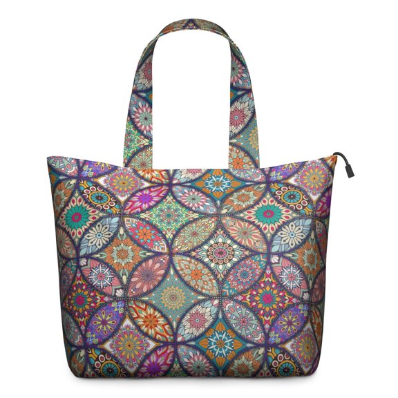 Yellow Floral Oval Pattern Travel Tote Bags for Women Carry On,Large Weekender Bags for Women Travel,Multi Functional Duffle Bag for Work,Shopping,Sports