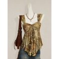 thumbnail image 1 of Yellow Floral Paisley Print Tie-Front Peplum Asymmetrical Mesh Hem Tank Top For Women, 1 of 8